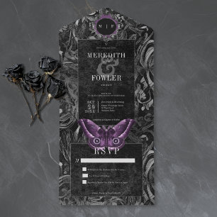Invitation Tout En Un Filigree de papillon noir gothique violet Pas de d