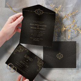 Invitation Tout En Un Filigree Gold Mariage V2 ID871