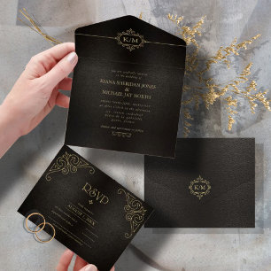Invitation Tout En Un Filigree Gold Mariage V2 ID871