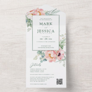 Invitation Tout En Un Fleur blanche rose