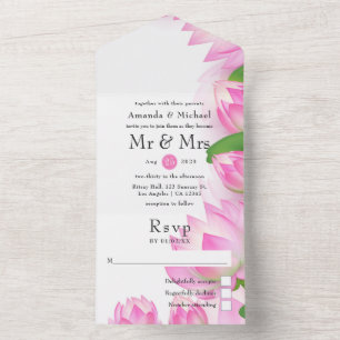 Invitation Tout En Un Fleur de lotus aquarelle rose mariage indien