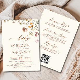 Invitation Tout en un Fleur sauvage bébé en Fleur Douche Beig