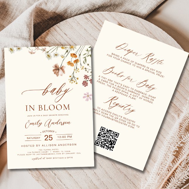 Invitation Tout en un Fleur sauvage bébé en Fleur Douche Beig (Créateur téléchargé)