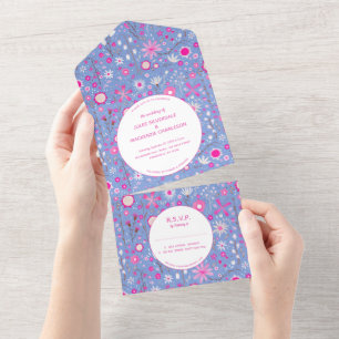 Invitation Tout En Un Fleur sauvage bleu botanique Mariage floral