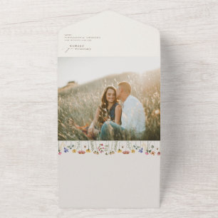 Invitation Tout En Un Fleur sauvage Boho Sceau Photo Décontracté Beige
