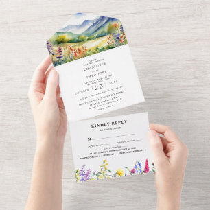 Invitation Tout En Un Fleur sauvage de montagne rustique   Mariage Boho