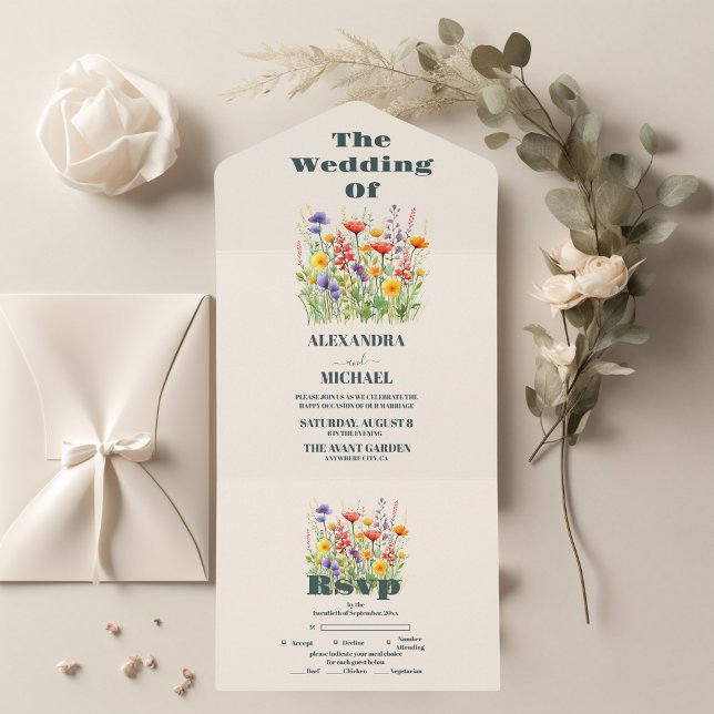 Invitation Tout En Un Fleur sauvage Mariage Boho Pays Floral (Créateur téléchargé)