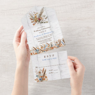 Invitation Tout En Un Fleur sauvage  Mariage de bouleau blanc