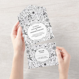 Invitation Tout En Un Fleur sauvage Monochrome Mariage moderne