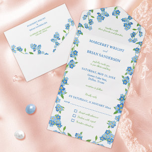 Invitation Tout En Un Fleur sauvage M'Oublie Pas Bleu Floral Aquarelle