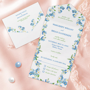 Invitation Tout En Un Fleur sauvage ne m'oublie pas Aquarelle bleu et bl