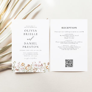Invitation Tout en un Fleur sauvage QR Code Jardin Mariage