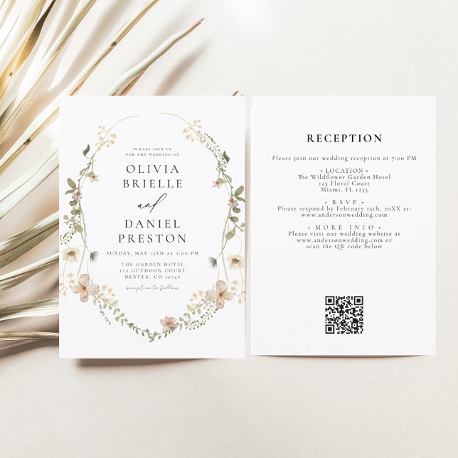 Invitation Tout en un Fleur sauvage QR Code Jardin Mariage (Créateur téléchargé)