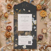 Fleur sauvage rustique Monogramme noir QR Code