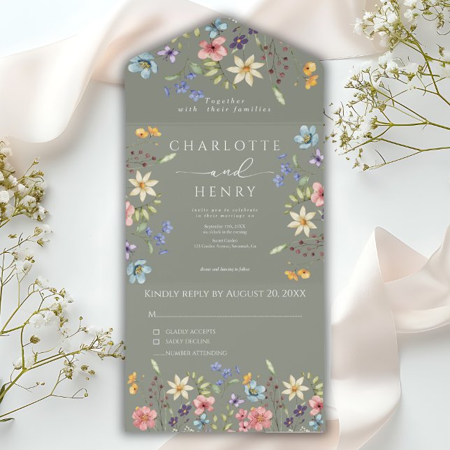 Invitation Tout En Un Fleur sauvage Simple Garden Sage Vert Mariage (Créateur téléchargé)