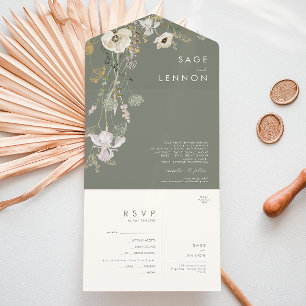 Invitation Tout En Un Fleur sauvage Whimsal Sage Phoque De Pré Et Envoye