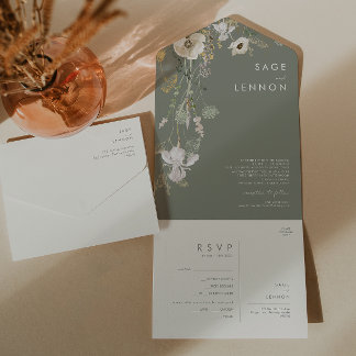 Invitation Tout En Un Fleur sauvage Whimsical Sage Meadow Seal Et Envoye