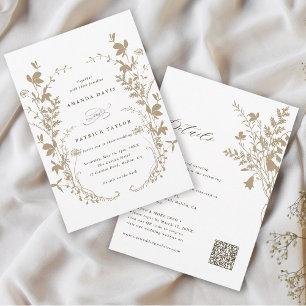 Invitation Tout en un Fleur sauvage Wreath Tan et Mariage bla