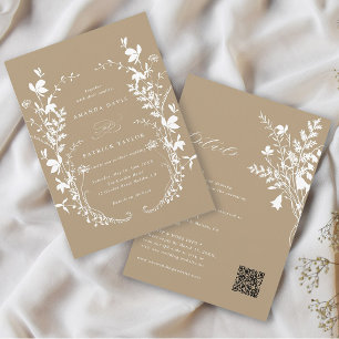 Invitation Tout en un Fleur sauvage Wreath Tan Mariage