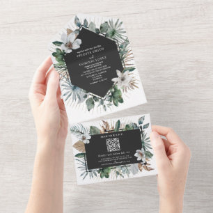 Invitation Tout En Un Fleurs blanches botaniques géométriques Mariage et