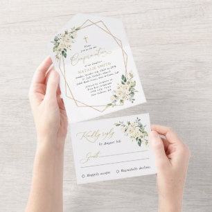 Invitation Tout En Un Fleurs blanches, Fleurs crème, Bohème, Confirmatio