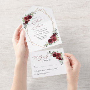 Invitation Tout En Un Fleurs Bourgognes, Fleurs Rouges, Boho, Sweet 16