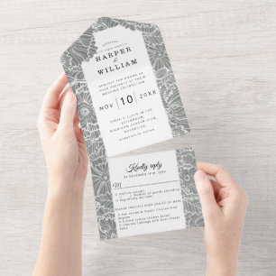 Invitation Tout En Un fleurs d'art blanc sur arrière - plan sage mariage