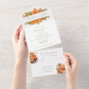 Invitation Tout En Un Fleurs d'automne à l'aquarelle   Mariage Tombez am
