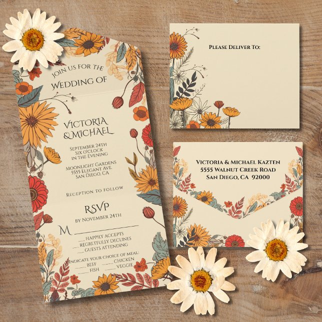 Invitation Tout En Un Fleurs d'automne Mariage de automne (Créateur téléchargé)