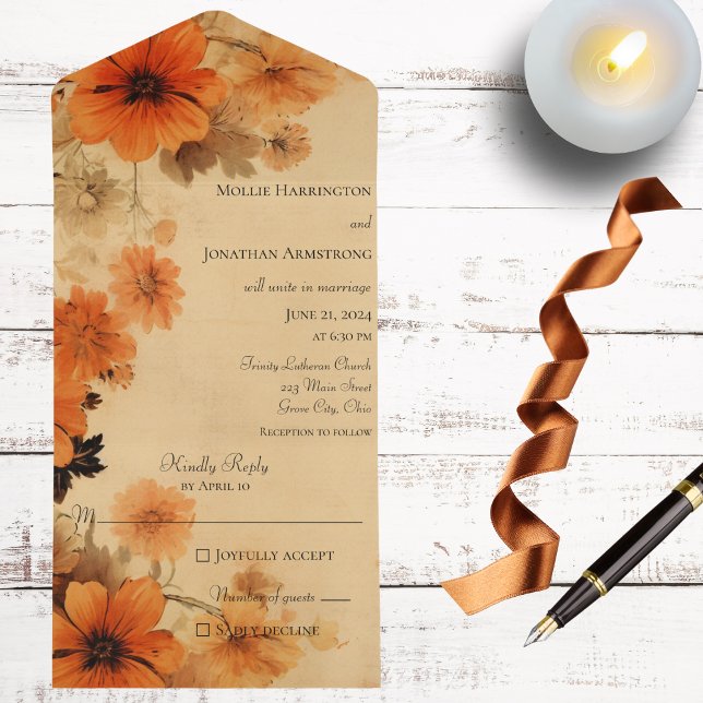 Invitation Tout En Un Fleurs d'automne rustiques (Also available with QR code. )