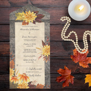 Invitation Tout En Un Fleurs d'automne rustiques sur bois