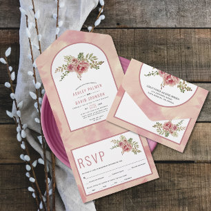 Invitation Tout En Un Fleurs de cactus rose, fleurs feuilles à fleurs ma