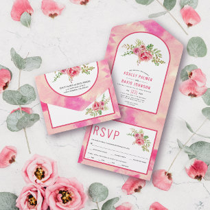 Invitation Tout En Un Fleurs de cactus roses chaudes, mariage à fleurs f