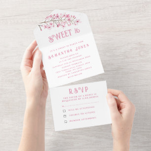Invitation Tout En Un Fleurs de cerise Douce 16 Floral Seize Sakura Tout