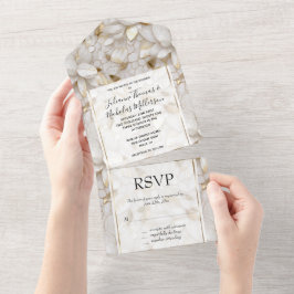 Invitation Tout En Un Fleurs de Lotus Or Blanc