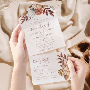 Invitation Tout En Un Fleurs de rouille en terre cuite Boho Mariage de f