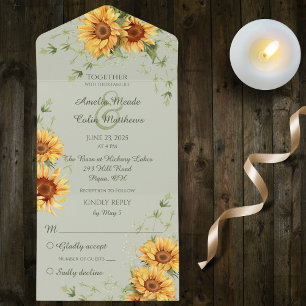 Invitation Tout En Un Fleurs de soleil de campagne sur Sage Green