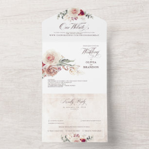 Invitation Tout En Un Fleurs d'ombre Terre Élégant Mariage Boho