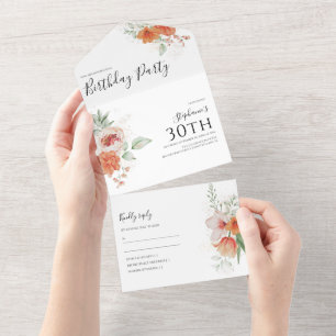 Invitation Tout En Un Fleurs élégantes de printemps pour un anniversaire