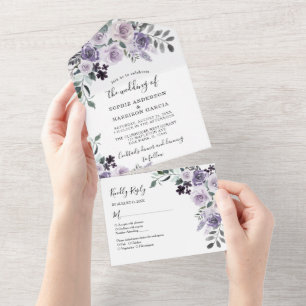 Invitation Tout En Un Fleurs Lilac Florales Violettes Dusty Mariage Rust