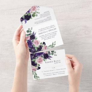 Invitation Tout En Un Fleurs luxuriantes   Entree Mariage rose pourpre