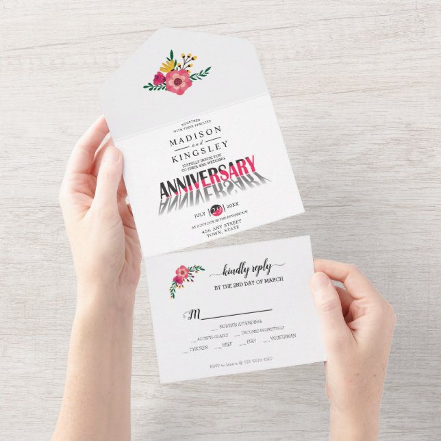 Invitation Tout En Un Fleurs Magnifiques Anniversaire (Déchirure)