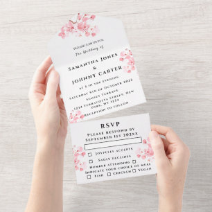Invitation Tout En Un Fleurs roses japonaises en fleurs de cerises rusti