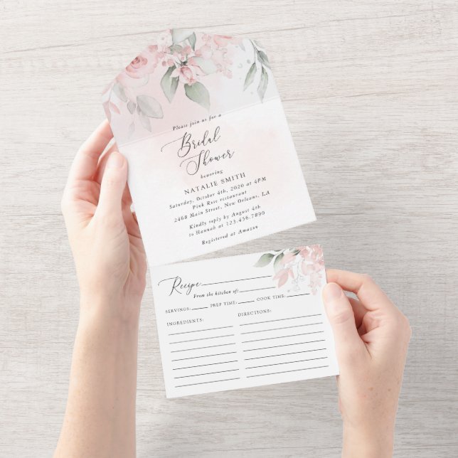 Invitation Tout En Un Fleurs Rouges, Fleurs Roses, Boho, Fête des mariée (Déchirure)