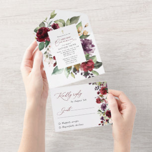 Invitation Tout En Un Fleurs rouges, fleurs roses, première communion