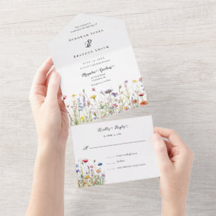 Invitation Tout En Un Fleurs sauvages aquarelle Mariage de printemps