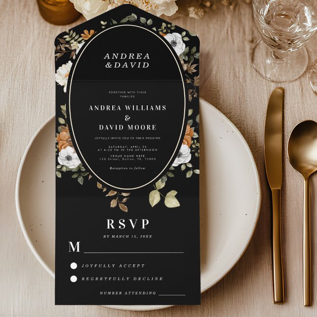 Invitation Tout En Un Fleurs Sombres & Romantiques Bohème Floral Mariage (Créateur téléchargé)