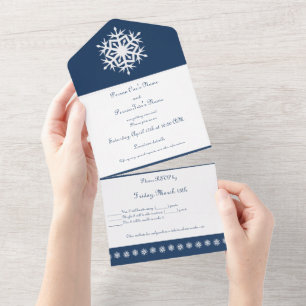 Invitation Tout En Un Flocons de neige en marine