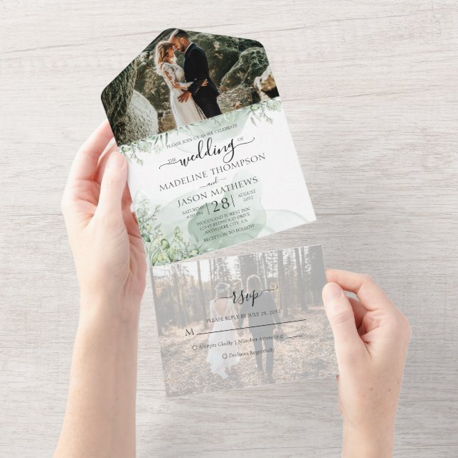 Invitation Tout En Un Floral Botanique Verdure Eucalyptus Mariage photo (Déchirure)