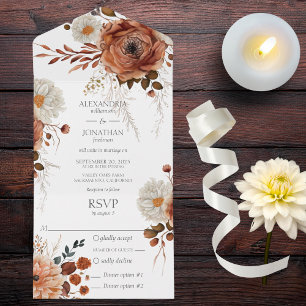 Invitation Tout En Un Floral d'automne rustique avec options de dîner